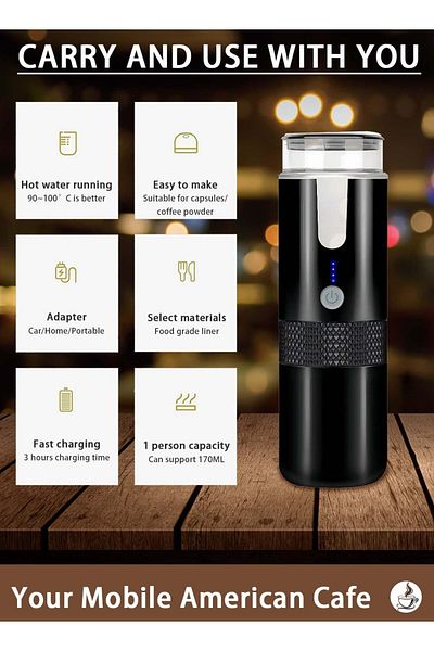 fulina 170ML Portable Espresso Machine,1200mAh Rechargeable Handheld, for Capsules Ground Coffee,Black