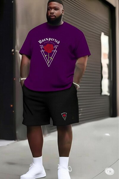 NO 601 Men's Purple T-Shirt Black Shorts Unexperted Plus Size Battal Size Team