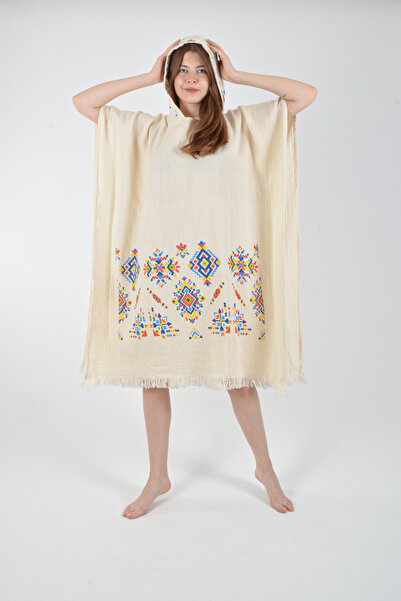 REİNA TEKS Poncho Muslin Cotton Rug Pattern Beach Clothing Wrinkle Water Absorbent High Unisex