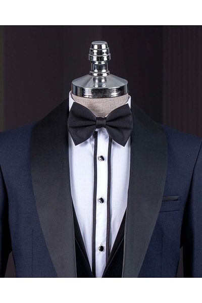 TerziAdemAltun Italian Style Slim Fit Shawl Collar Jacket Vest Pants Groom Suit Set Navy Blue T14260