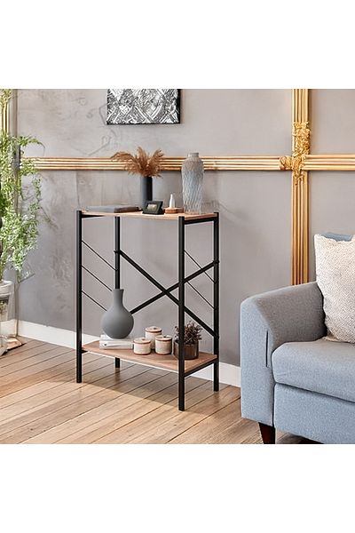 AGD Console Entry Table, Side Table and Coffee Corner, 3-Shelf Wood Bookcase to Meet All Your Needs - Brown