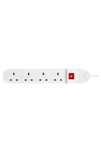 Masterplug سلك تمديد 4 مقابس 13 أمبير قابل لإعادة التوصيل مع مفتاح أبيض - 3M، حماية من الحمل الزائد