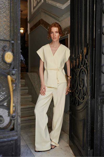 My Blog Light Yellow Juana Vest Trousers Suit - 9567