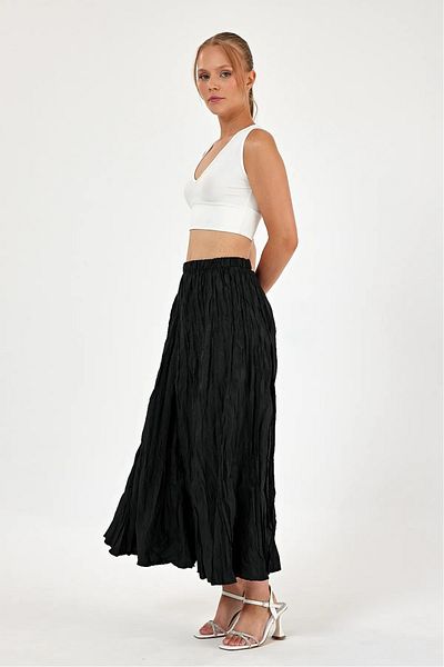 verabelle Pleated Wrinkled Fabric Maxi Skirt Standard Size between 36 and 46