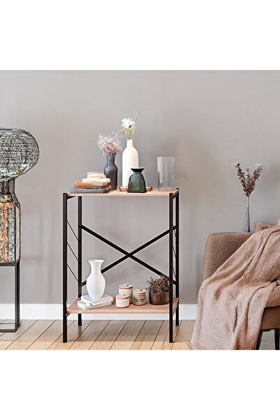 AGD Console Entry Table, Side Table and Coffee Corner, 3-Shelf Wood Bookcase to Meet All Your Needs - Brown