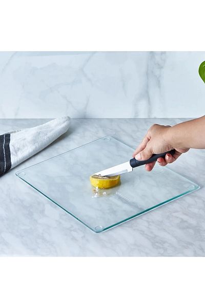 DreamHomes Transparent |   Antibacterial |   Glass Cutting Board |   Cutting Table |   Presentation Board |   Oval Edge 25X35