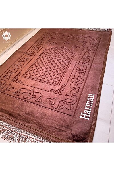 Safa Gift Kişiye Özel İsimli Lüx Kalın Kadife Peluş Kaymaz Taban Seccade, Çey...