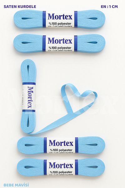 Mortex Panglică din satin albastru bebeluș 1cm 10mt - Panglică pentru împachetare, nuntă, logodnă, portie, cadou, ornament