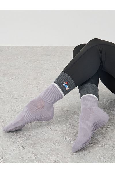 Styli Color Block Silicon Base Yoga Socks with Puppy Print