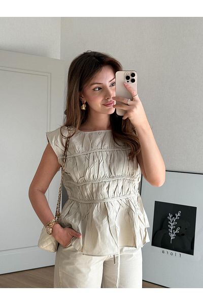 BAŞARAN SET BLUZĂ PANTALON BEJ LAYER