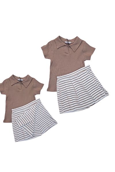 Biberon Çocuk Giyim Smile Striped Shorts Skirt Polo Neck Suit 5/9