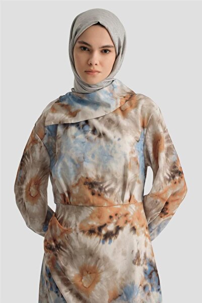 Armine Desenli Elbise 25YD4017 Mavi