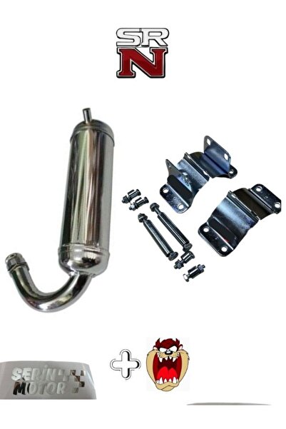 GMS Mobylette Nikel Cırcır Egzoz + Egzoz Bağlantı Seti + Tzmnya Sticker SRN