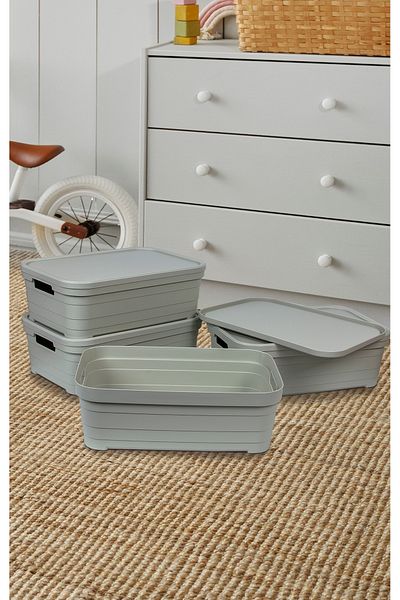Nesto Home Set of 4 Multi-Purpose Colorful Box with Lid Office Organizer 4X8.2 Liters