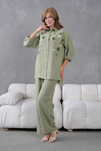 BURRASCA Embroidered Stone Linen Suit