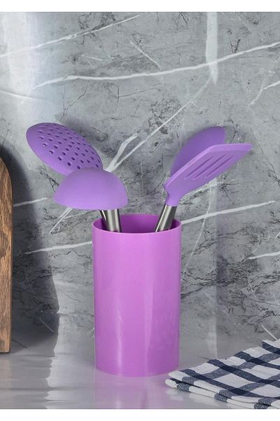 HomeTarz Silicone Serving Set - Ladle Colander Set with Stand - 5 Pieces