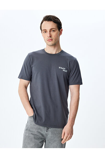 Koton Slogan Baskılı Bisiklet Yaka Kısa Kollu Pamuklu Slim Fit Tişört