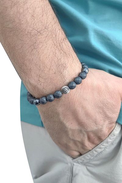 Chavin Elastic Natural Hematite Stone Men's Bracelet Ey28