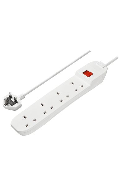 Masterplug سلك تمديد قابل لإعادة التوصيل بأربعة مقابس، 13 أمبير، مع مفتاح، أبيض - 5 أمتار، حماية من الحمل الزائد