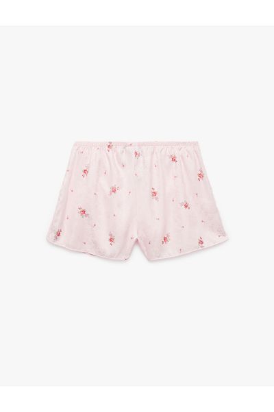 Koton Floral Satin Shorts with Lace Detail Pajama Bottoms