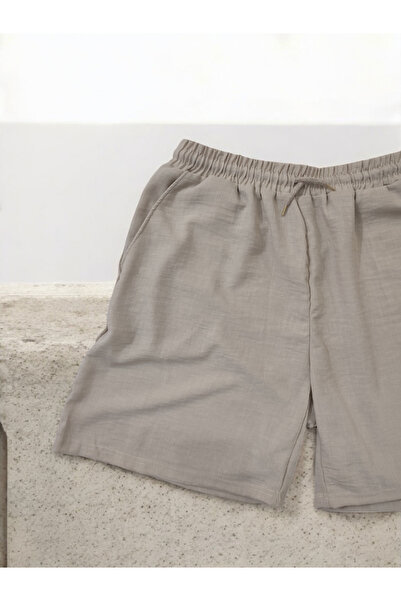 Barato Σορτς βερμούδα με ελαστική μέση από λινό με κορδόνια μεγάλου μεγέθους