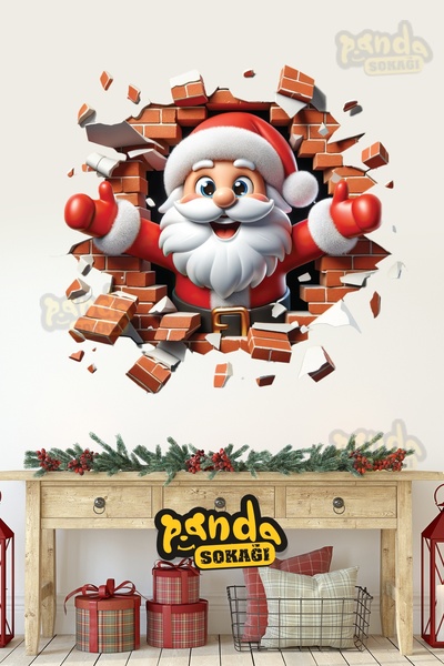 PANDA SOKAĞI 3D nalepnica Deda Mraza za Novu godinu, Deda Mraz izlazi iz kuće...