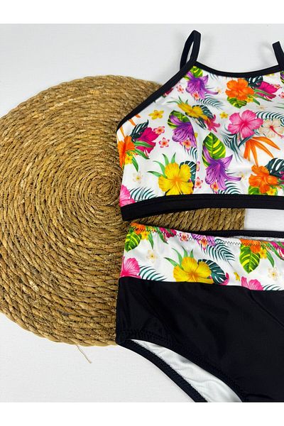 FUNELLA Women's Stylish Ethnic Patterned Crop Bikini Set