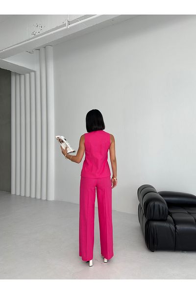 OUZ Fashion Women's Linen Asymmetrical Vest Pants Double Suit