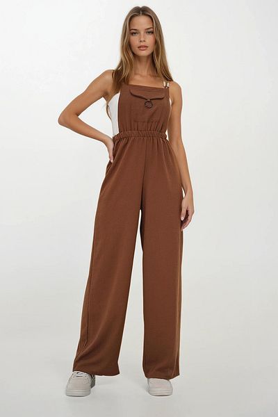 VAGGON Women's Bitter Brown Front Pocket Strap Ring Detailed Aerobin Salopet Trousers Prmx13581