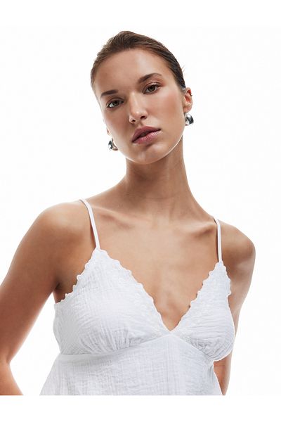 Koton Cotton V-Neck Brodeled Muslin Strap Blouse