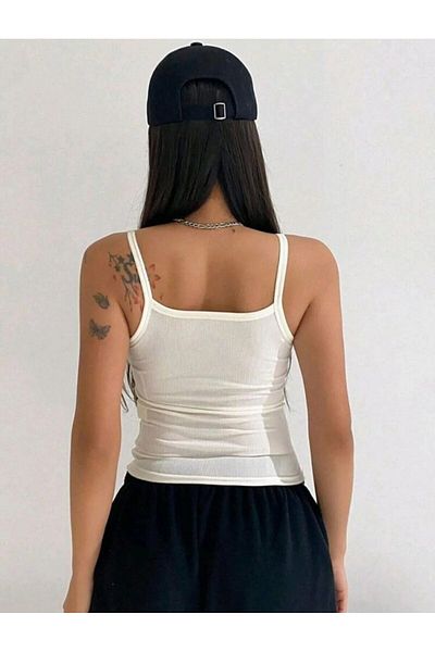 Stail Moda Women's Ribbed Look Basic Black Undershirt with Ip Strap