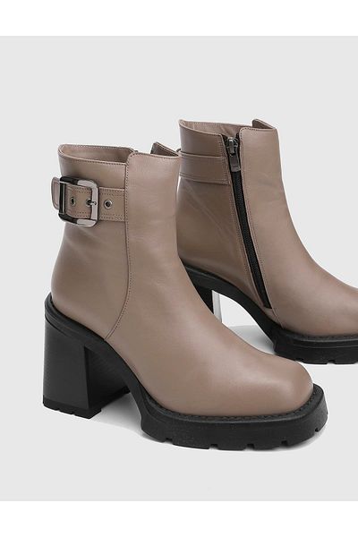 İLVİ Otha Genuine Leather Women's Mink Heeled Boots