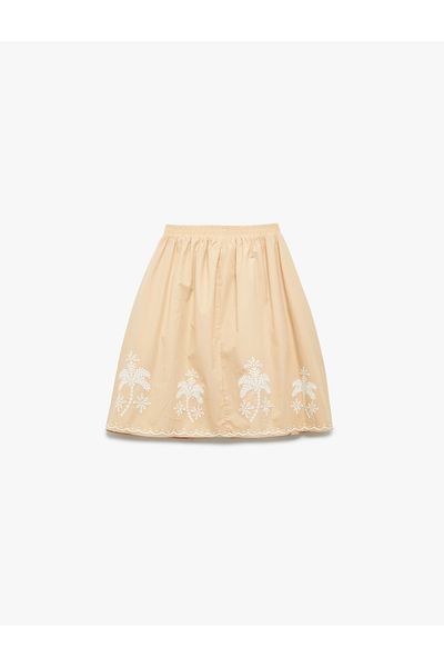 Koton Embroidery Detailed Pleated Skirt with Elastic Waist