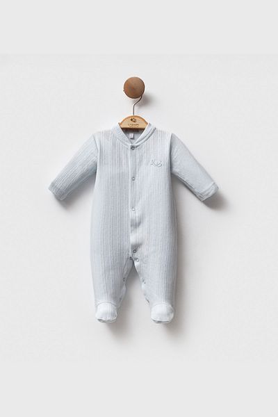 Cassiope Long Sleeve Baby Boy Jumpsuit with Booties and Snap Front
