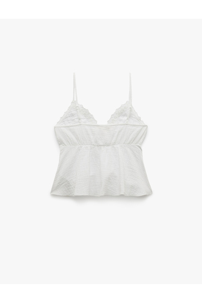 Koton Cotton V-Neck Brodeled Muslin Strap Blouse