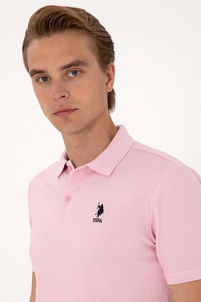 U.S. Polo Assn. Men's Regular Fit Light Pink Polo Neck Textured T-Shirt 50300127-Vr078