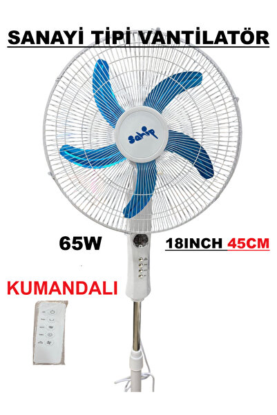PRATİK SHOP Sanayi Tipi 18 INCH 45 CM 65W Ayaklı Kumandalı Vantilatör Ağırlık...