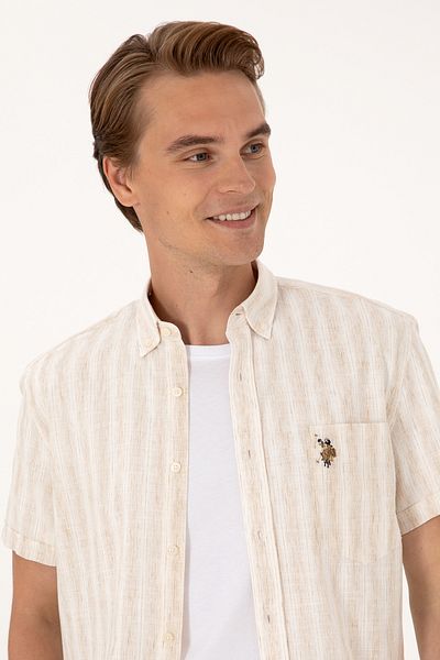 U.S. Polo Assn. Мъжка риза с къс ръкав в цвят камила 50299600-VR015