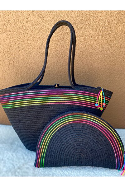 ELÇİÇEK HOME Ψάθινη τσάντα, τσάντα παραλίας, τσάντα ώμου, σετ τσάντας Cluch