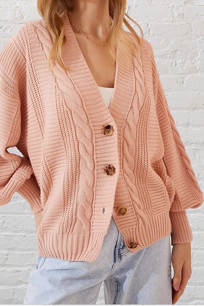 AQE FASHION Cardigan cu mâneci balon împletite pentru femei