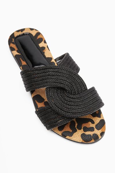 Limoya Nihaal Black Cross Strap Flat Sole Women's Slippers