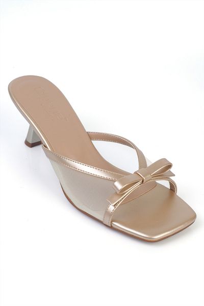 Capone Outfitters Midge Medium Heeled Mesh Bow Women's Slippers