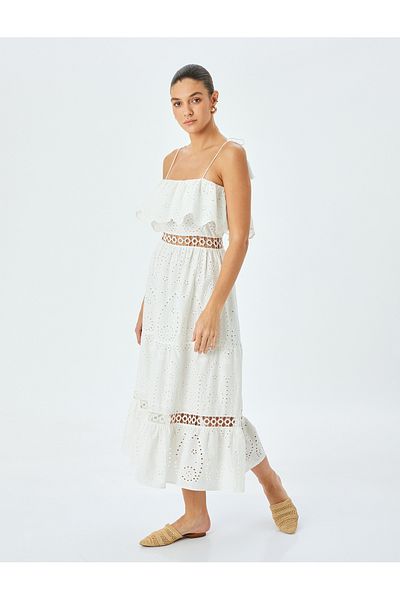 Koton Cotton Thin Strap Ruffle Long Fishtail Dress
