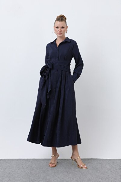 LOREEN FASHİON BOYDAN DÜĞMELİ BELİ KUŞAKLI ELBİSE