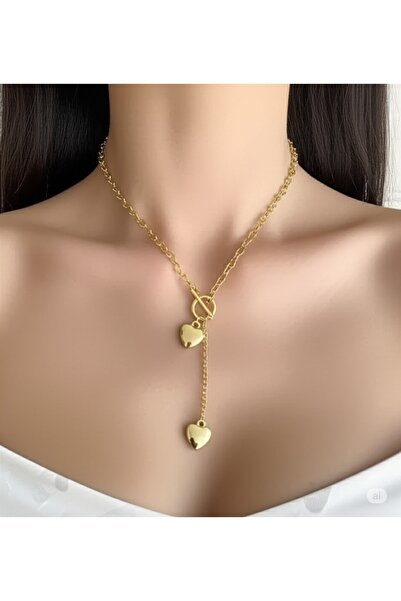 FAMEMUS ACCESSORY قلادة نسائية بسلسلة على شكل قلب مزدوج