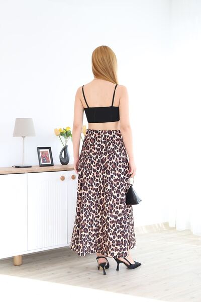 modestim Fusta de damă cu talie elastică și imprimeu leopard - Caramel