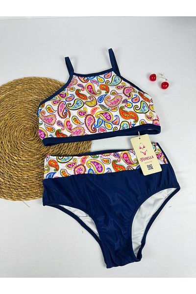 FUNELLA Women's Stylish Ethnic Patterned Crop Bikini Set