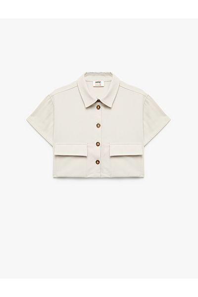 Koton Viscose Blend Short Sleeve Button Crop Shirt