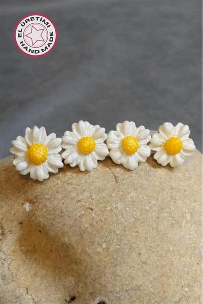 Uretti - Hülya 6683 4367 Agrafă laterală din argilă polimerică realizată manual cu design de flori de margaretă albă / 7,5 C