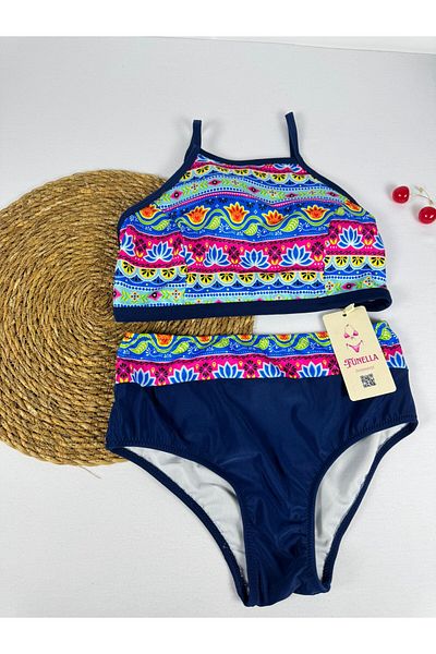 FUNELLA Women's Crop Stylish Ethnic Patterned Bikini Set
